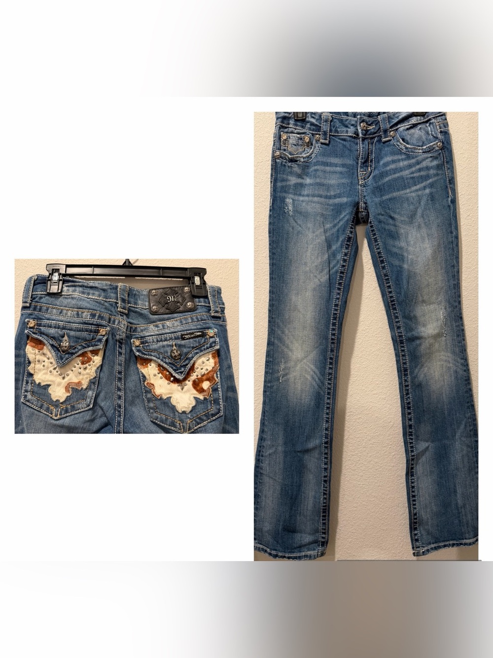 Miss Me Jeans Cowhide Pockets Rhinestone Stretch JW4292B6 Bootcut Women Size 28
